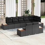 vidaXL Ensemble de canapé de jardin avec coussin 8 Pièces Noir Poly rotin