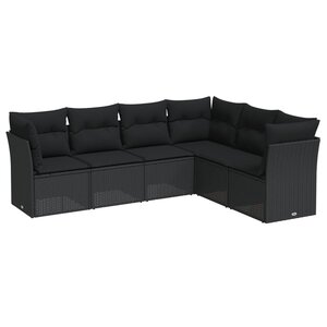 vidaXL Salon de jardin 6 Pièces avec coussins noir résine tressée