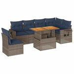 vidaXL Salon de jardin avec coussins 7 Pièces gris résine tressée