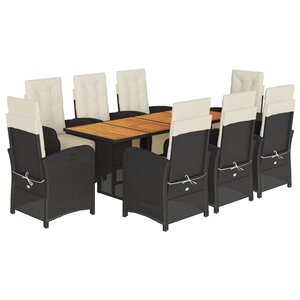 vidaXL Ensemble à manger de jardin 9Pièces coussins noir résine tressée
