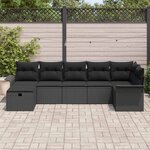 vidaXL Ensemble de canapé de jardin avec coussin 7 Pièces Noir Poly rotin