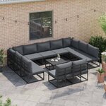 vidaXL Ensemble de canapé de jardin avec coussin 11 Pièces Noir Aluminium