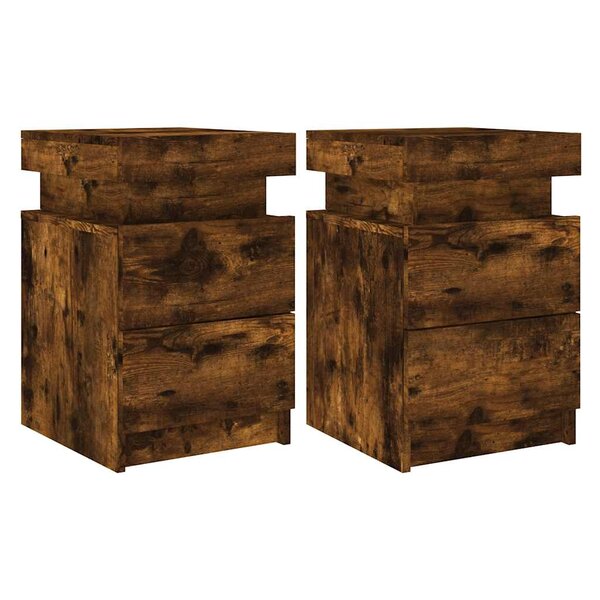 vidaXL Tables de chevet avec lumières LED 2 Pièces chêne fumé 35x39x55 cm