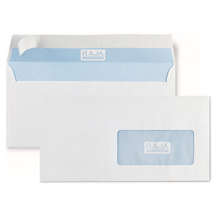 Lot de 500: enveloppe commerciale fsc vélin blanc auto-adhésive avec fenêtre 80 g/m² raja 110x220 mm