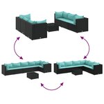 vidaXL Salon de jardin 7 Pièces avec coussins Noir Résine tressée