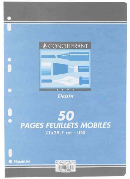 Feuillets mobiles dessin 21 x 29 7 cm 120g 25 feuilles uni blanc CONQUÉRANT