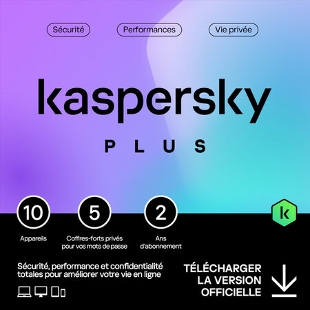 Kaspersky Plus - Licence 2 ans - 10 appareils - A télécharger
