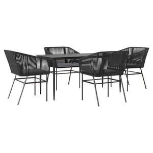 vidaXL Ensemble à manger de jardin et coussins 5 Pièces noir rotin verre