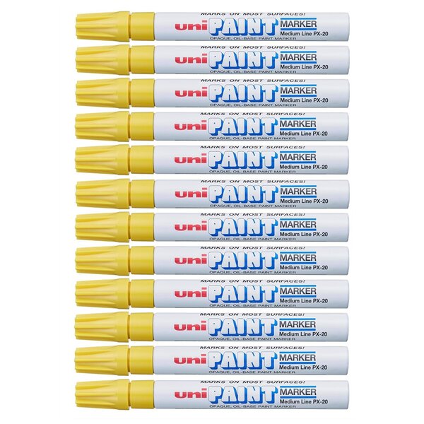 Marqueur Pointe conique moyenne PAINT Marker PX20 2 2 - 2 8mm Jaune x 12 UNI-BALL