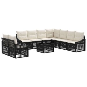 vidaXL Ensemble de canapé de jardin 10 pc Noir polyrotin