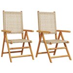 vidaXL Chaises de jardin lot de 2 beige bois massif d'acacia et rotin