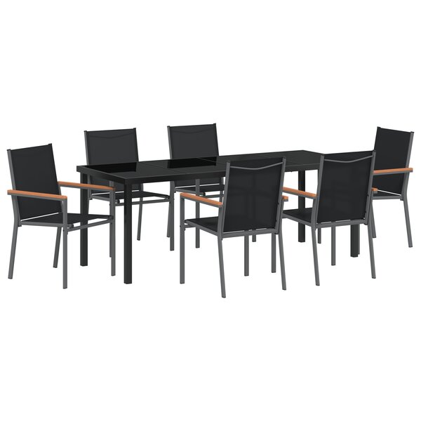 vidaXL Set de jardin 7 pièces en textilène noir et acier
