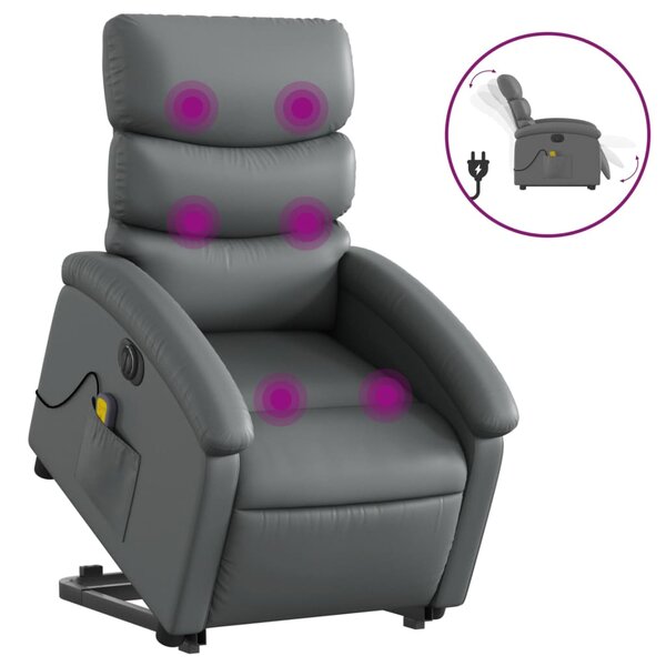 vidaXL Fauteuil inclinable de massage électrique gris similicuir