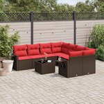 vidaXL Salon de jardin avec coussins 9 Pièces marron résine tressée