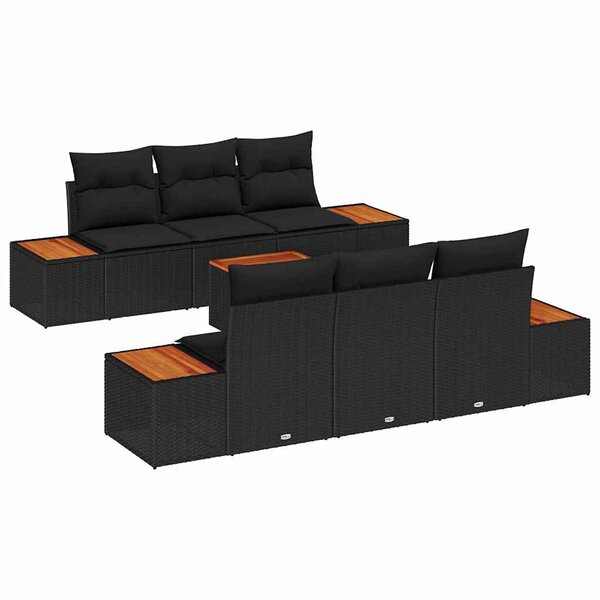 vidaXL Ensemble de canapé de jardin avec coussin 7 Pièces Noir Poly rotin