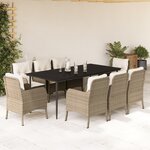 vidaXL Ensemble à manger de jardin et coussins 9 Pièces beige Poly rotin