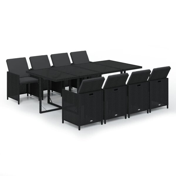 vidaXL Ensemble à dîner de jardin et coussins 9Pièces Résine tressée Noir