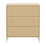 Flexa SAGA Commode 3 tiroirs a facades rainurees Beige sable Oat Pieds metalliques et boutons Oat