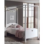 AMORI Lit simple à baldaquin  90x200cm laqué blanc + sommier