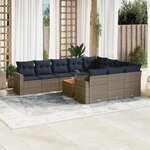 vidaXL Salon de jardin 11 Pièces avec coussins gris résine tressée