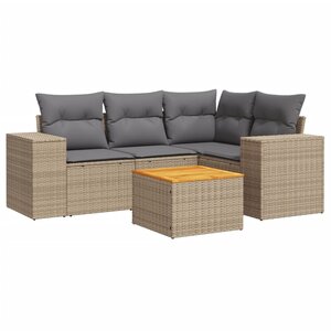 vidaXL Salon de jardin avec coussins 5 Pièces beige résine tressée