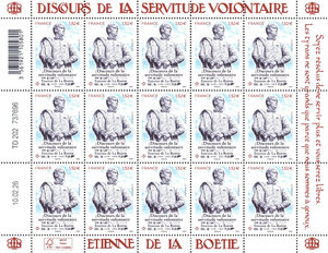 Feuille de 15 timbres - Discours de la servitude volontaire - Etienne de La Boétie - Lettre Verte