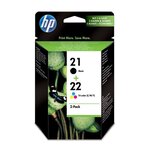 Hp 21/hp 22 pack de 2 cartouches d'encre noire/trois couleurs authentiques pour hp deskjet 3910/3920/3930/3940 (sd367ae)