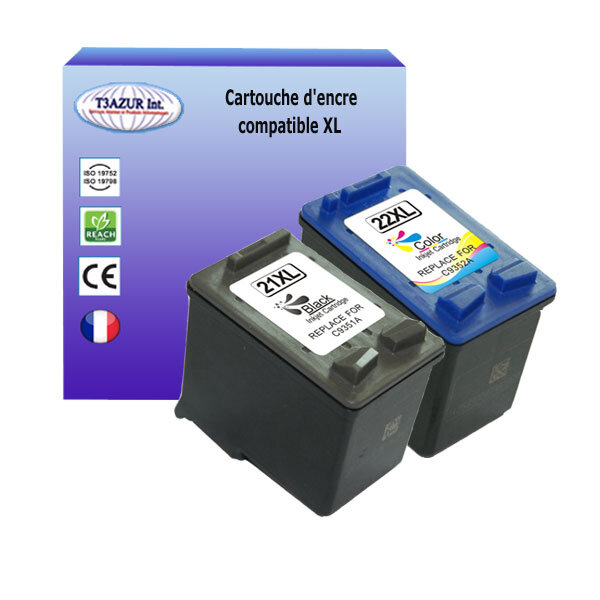 1+1 Cartouches compatibles avec HP DeskJet D1311, D1320, D1330, D1341, D1360, D1368, D1400, D1415 remplace HP n°21/22XL
