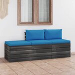vidaXL Salon palette de jardin 3 Pièces avec coussins Bois de pin massif