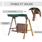 Balancelle de jardin 2 places dim. 1 6L x 1 2l x 1 65H m charge max. reco. 227 Kg toit pare-soleil intégré bois de sapin polyester vert