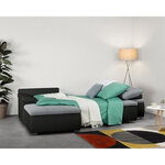 Canapé d'angle réversible convertible 3 places + Coffre - Simili noir et tissu gris - 274 x 184 cm