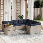 vidaXL Salon de jardin 10 Pièces avec coussins gris résine tressée