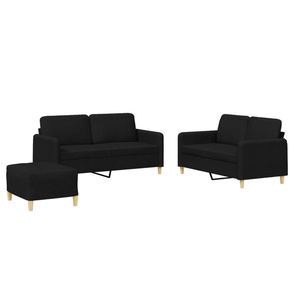 vidaXL Ensemble de canapés 3 Pièces avec coussins Noir Tissu