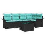 vidaXL Ensemble de canapé de jardin avec coussin 6 Pièces Noir polyrotin