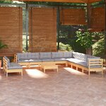 vidaXL Salon de jardin 12 Pièces avec coussins gris Bois de pin massif