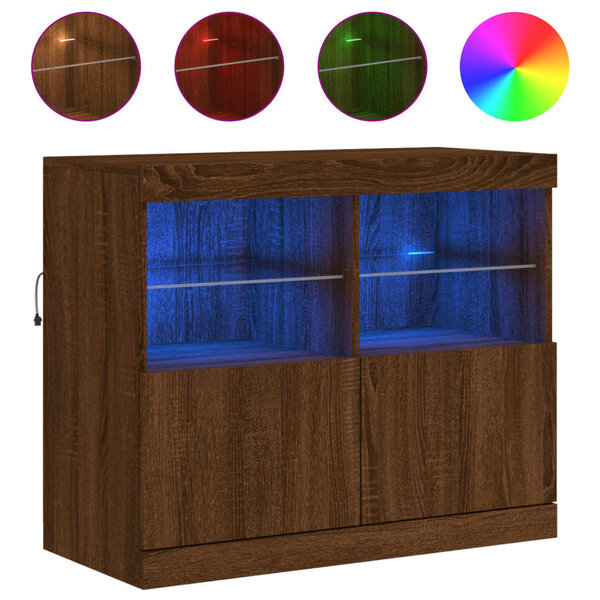 vidaXL Buffet avec lumières LED chêne marron 81x37x67 cm