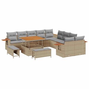 vidaXL Ensemble de canapé de jardin 13 Pièces Beige Poly rotin