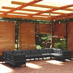 vidaXL Salon de jardin 10 Pièces avec coussins Noir Bois de pin