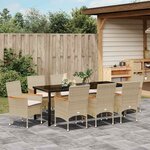 vidaXL Ensemble de salle à manger pour jardin 9 Pièces Beige polyrotin