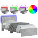 vidaXL Cadre de lit tête de lit et lumières LED gris béton 75x190 cm