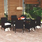 vidaXL Ensemble à manger de jardin coussins 7Pièces Résine tressée Noir