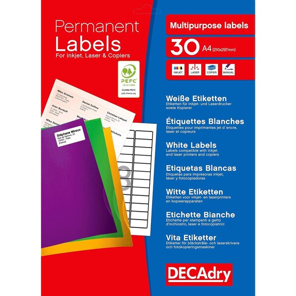 Pochette 240 étiquettes blanches multi-usage 99 1 x 67 7 mm Decadry By Apli