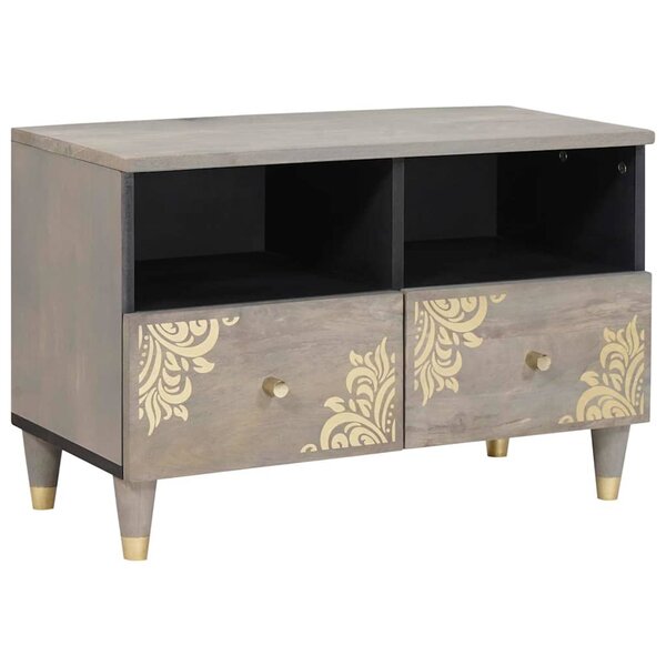 vidaXL Meuble TV avec étagère Gris et or Bois de manguier massif