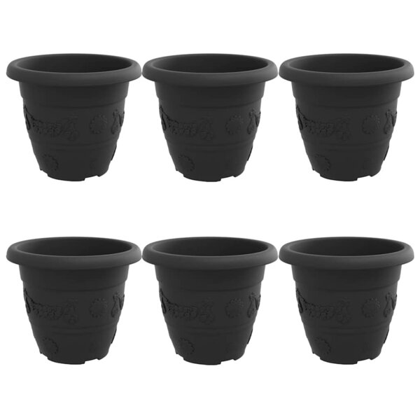 vidaXL Pot à fleurs rond 6 Pièces Noir Ø 26 x 21 5 cm Plastique