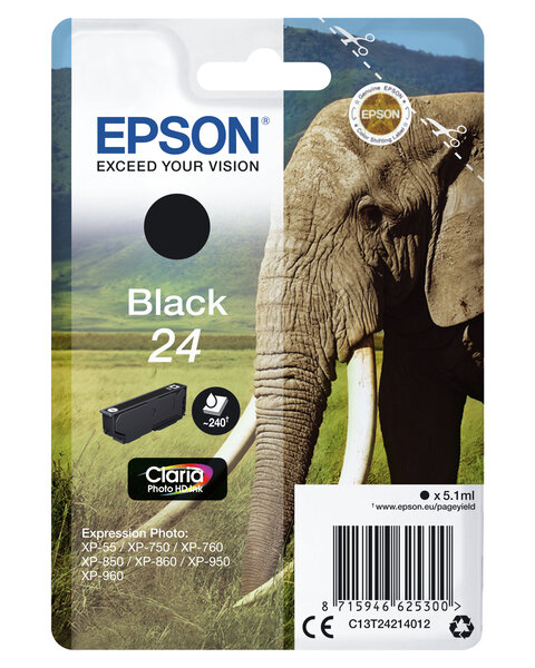 Epson 24 black ink 24 cartouche encre noir capacite standard 5.1ml 240 pages 1-pack rf-am blister