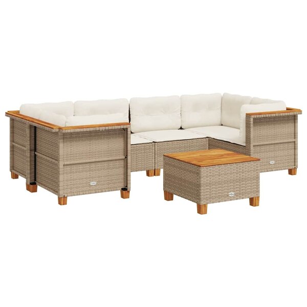 vidaXL Salon de jardin avec coussins 7 Pièces beige résine tressée