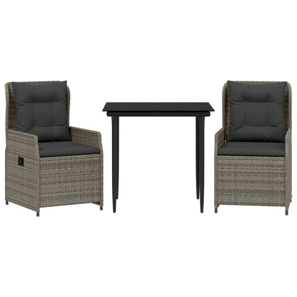 vidaXL Ensemble à manger de jardin 3 Pièces coussins gris résine tressée