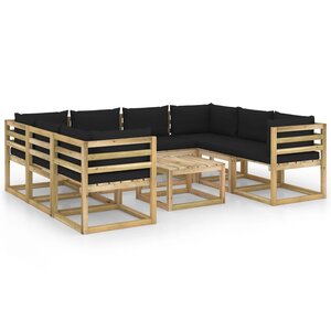 vidaXL Salon de jardin 9 Pièces avec coussins bois de pin imprégné