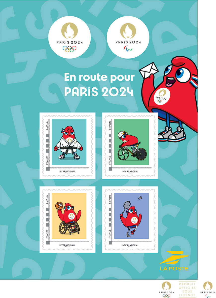 Collector 4 timbres En route pour Paris 2024 Lettre internationale