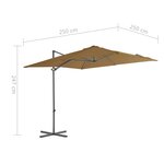 vidaXL Parasol en porte-à-faux avec mât en acier Taupe 250x250 cm